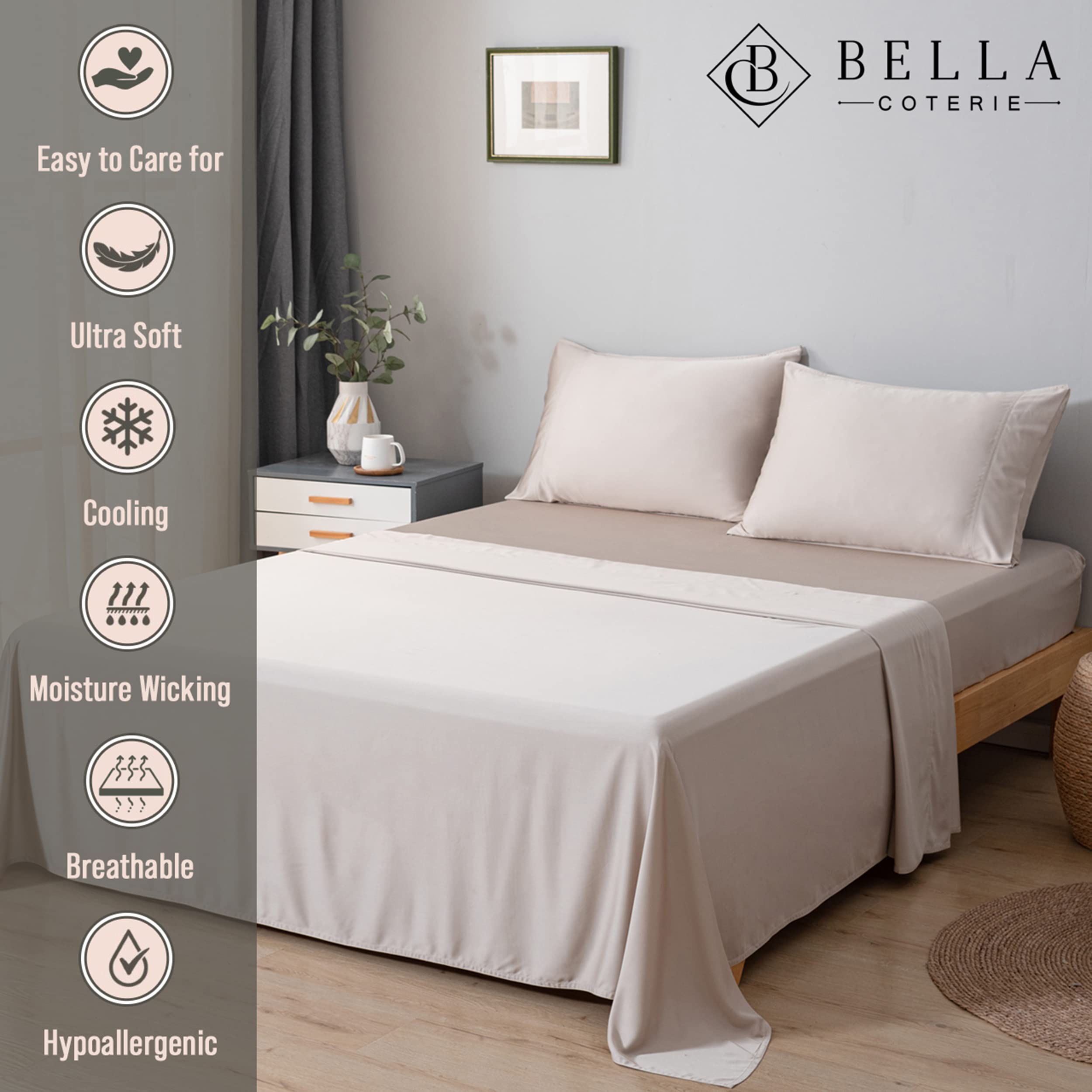 Bella Coterie bamboo viscose sheets in dune close-up fabric highlight breathable weave