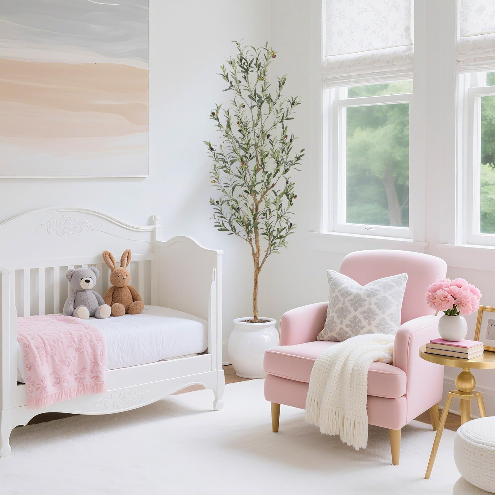 Bellacat olive tree's minimalist design brightens corners and entryways.