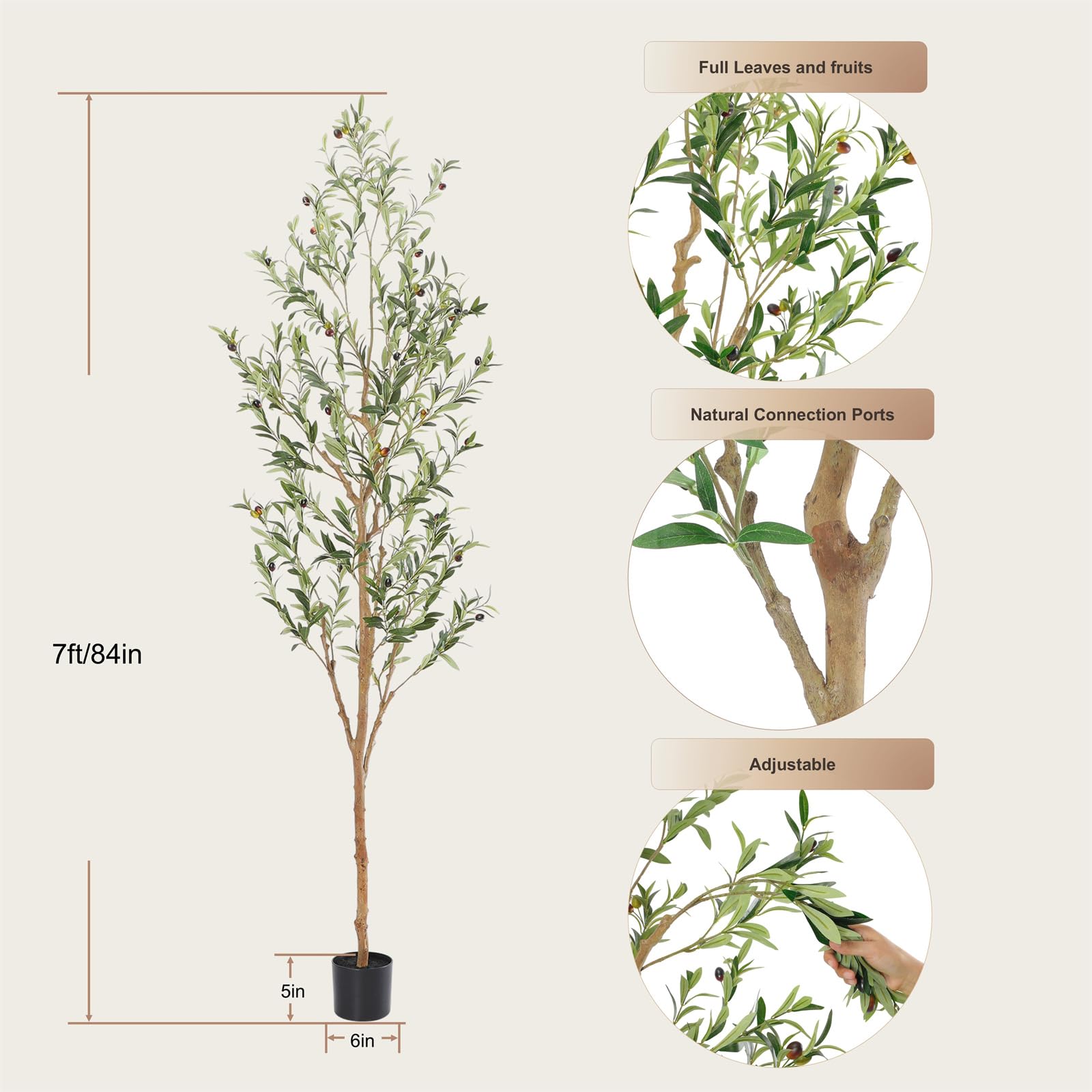 Bellacat 7ft olive tree easy assembly for flexible arrangement.