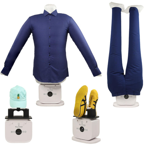 Bellairon front view shows the hands-free dryer-iron for refreshed shirts.