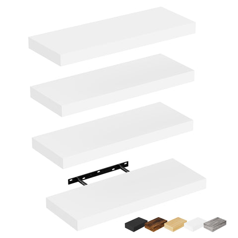 Bellsal white floating shelves set of four for versatile wall storage and display.