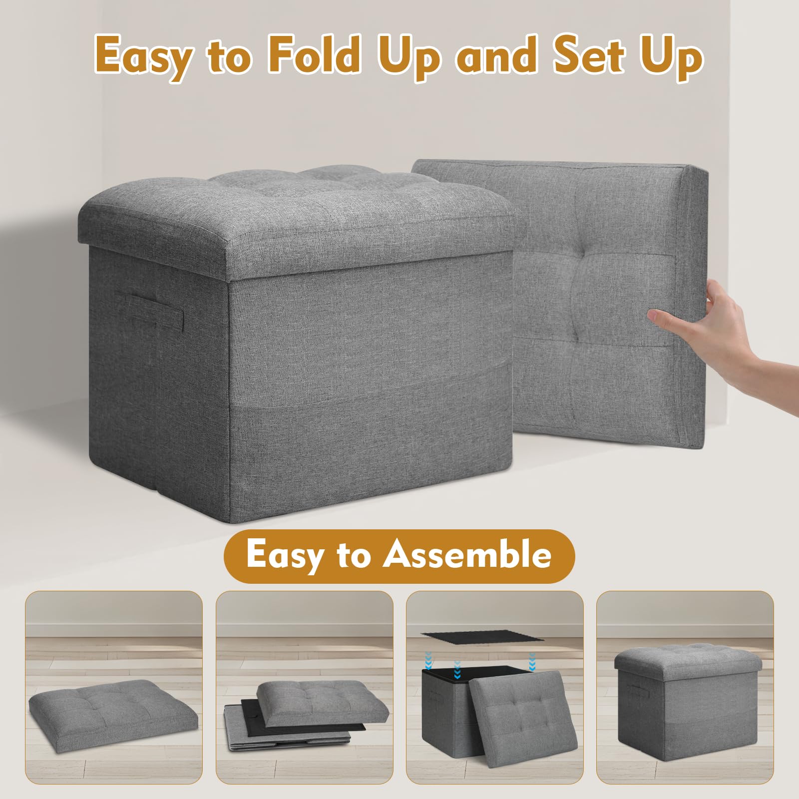 BelugaHelper dark gray fabric on ottoman highlights plush cushion and style.