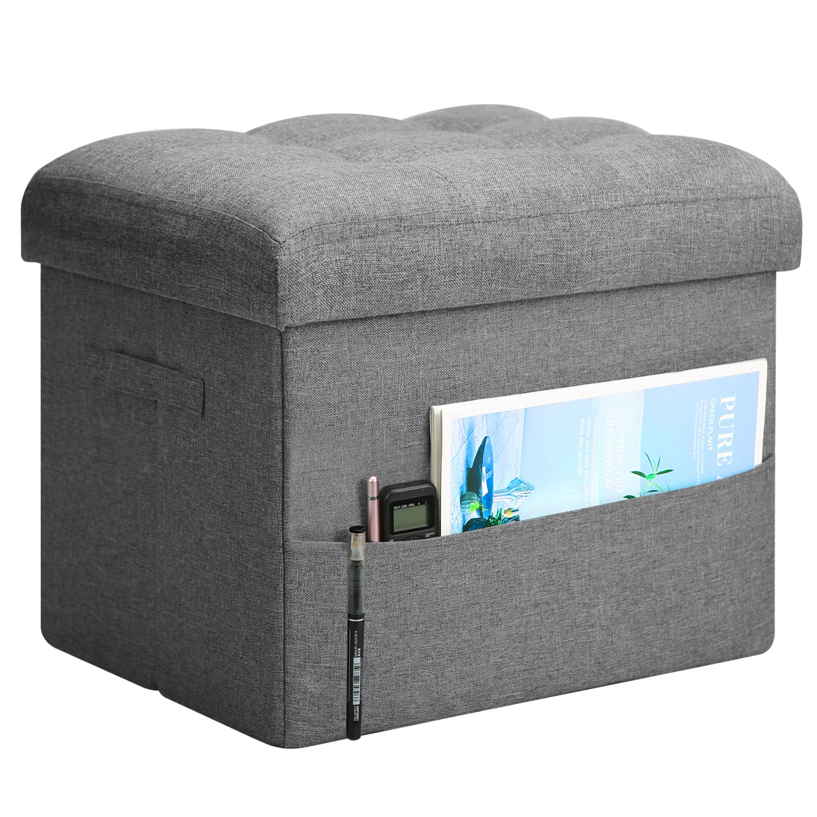 BelugaHelper storage ottoman with foam seat provides comfortable seating and extra hidden storage.