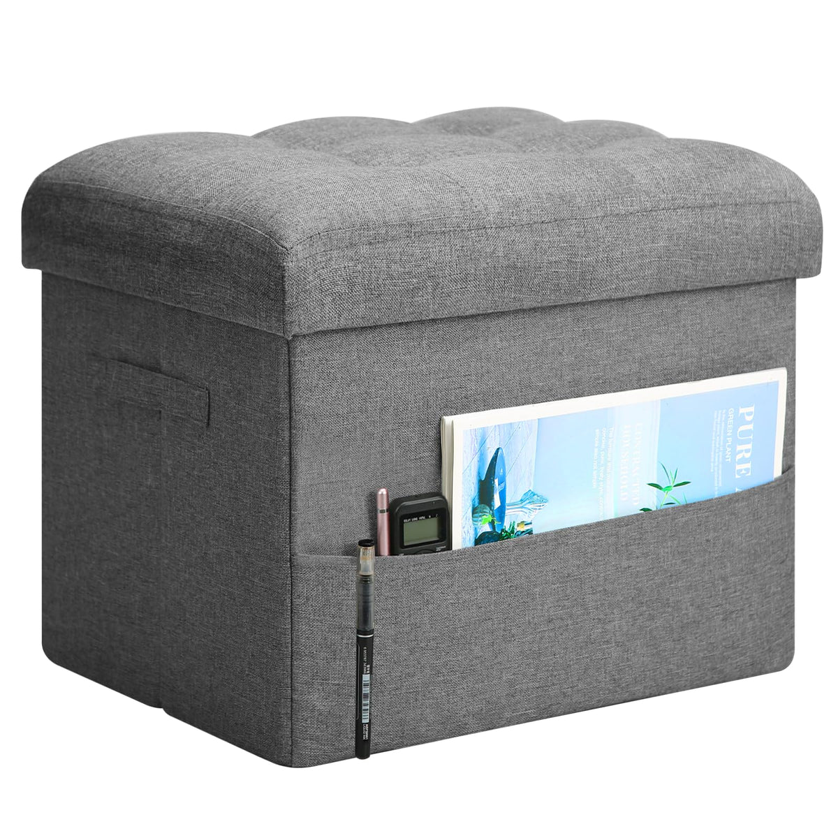BelugaHelper storage ottoman with foam seat provides comfortable seating and extra hidden storage.