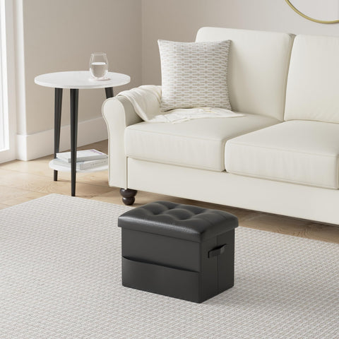 BelugaHelper storage ottoman open lid reveals 43L hidden storage for blankets.