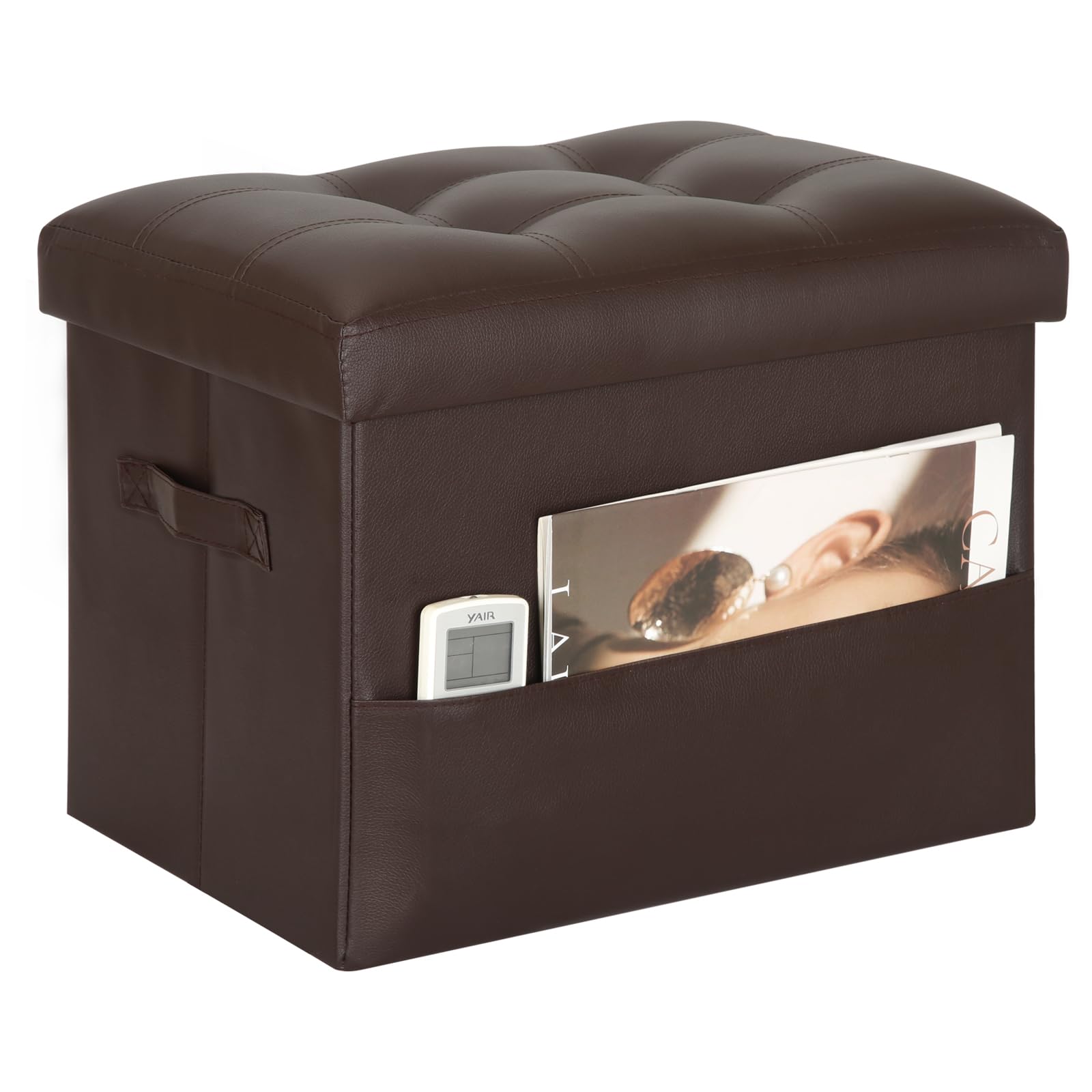 BelugaHelper storage ottoman folded for space-saving storage.