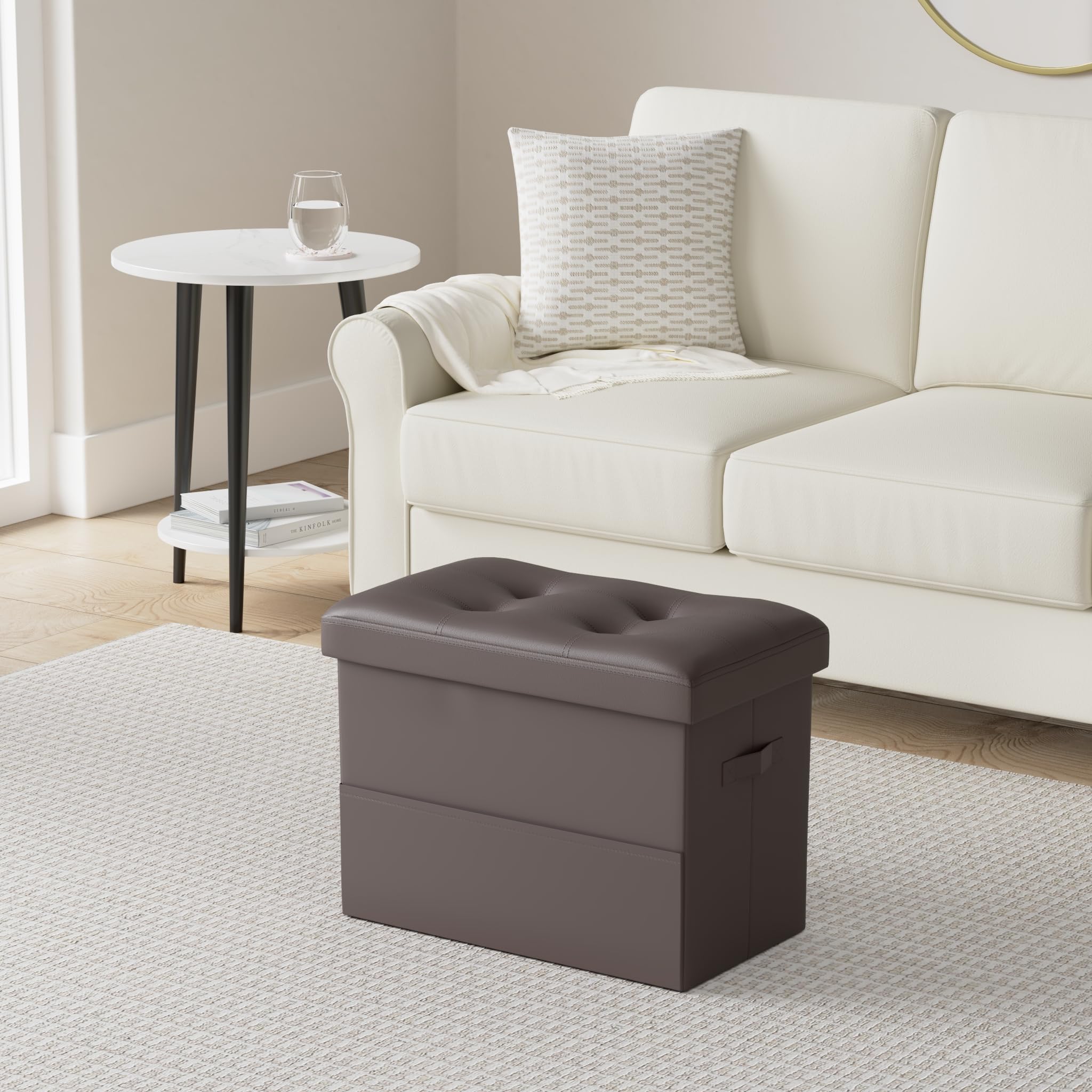 BelugaHelper storage ottoman cushion close-up shows thick foam for comfort.