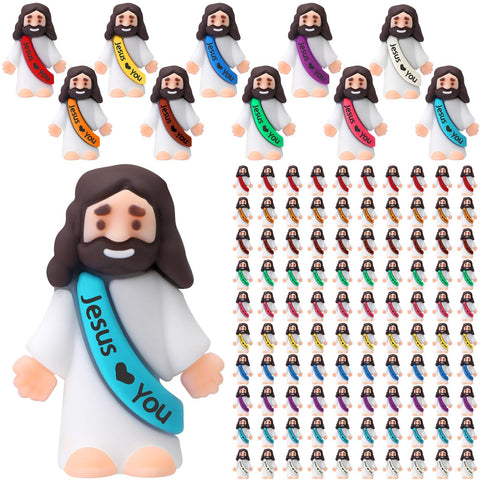 Bememo 100 Pcs Little Jesus Figures in vibrant colors, ideal for Easter egg hunts and gifts.