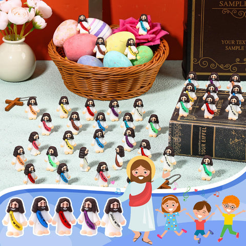 Bememo Rubber Mini Jesus Dolls, pocket-sized figurines suitable for Easter activities.