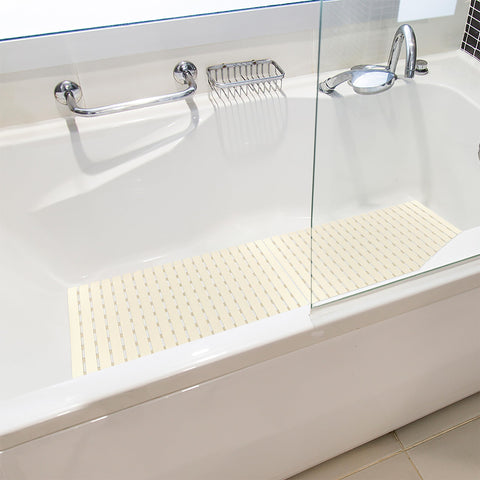 Bemiso bath mat beige color adds warm, modern bathroom style.
