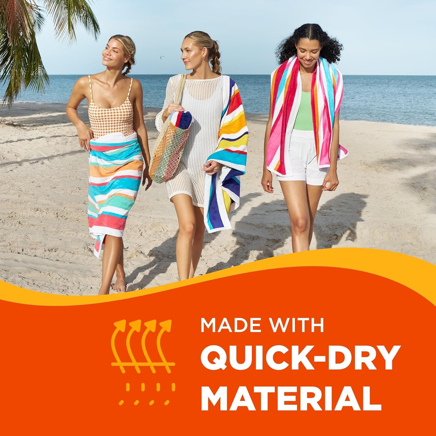 Joey Velour towels dry fast with vibrant stripes.