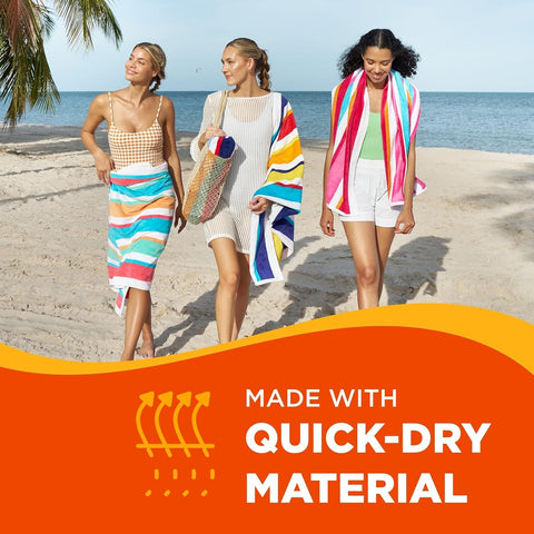 Joey Velour towels dry fast with vibrant stripes.