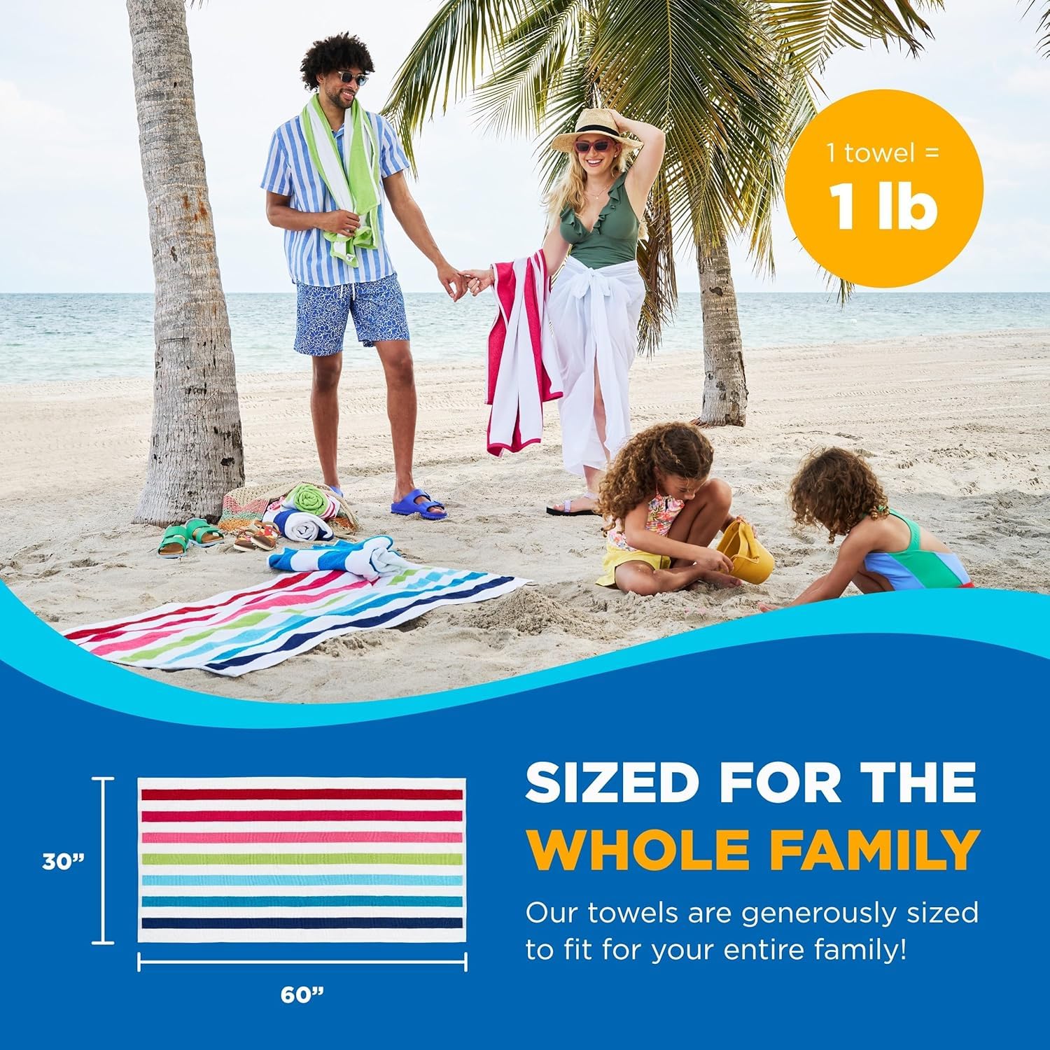 Ben Kaufman striped towel with soft cotton for adults and kids at the beach.