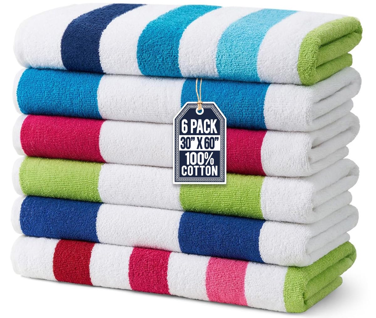 Ben Kaufman Terry Cabana striped towel for beach lounging with oversized 30x60 coverage.