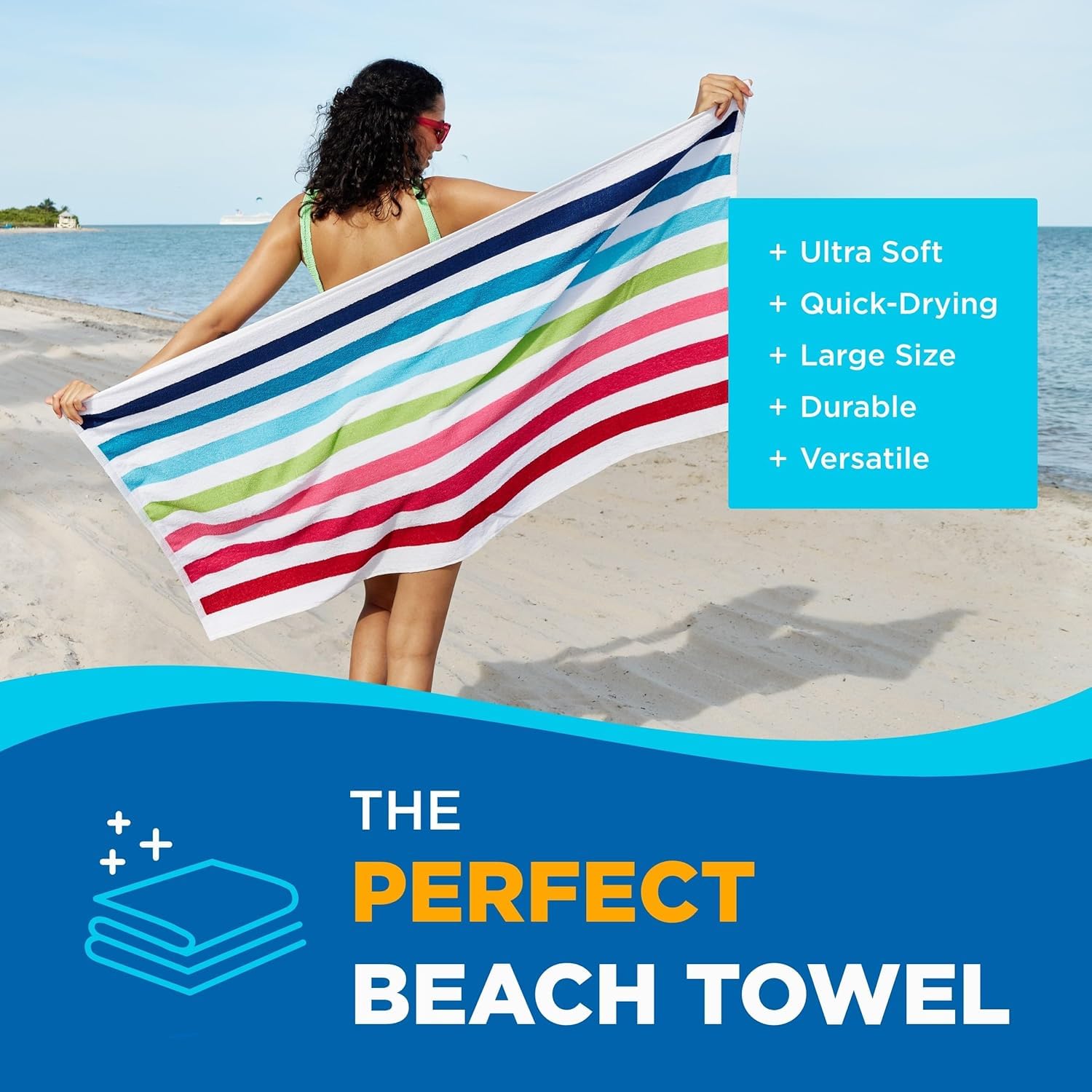 Ben Kaufman striped towel dries quickly and stays vibrant after poolside use.