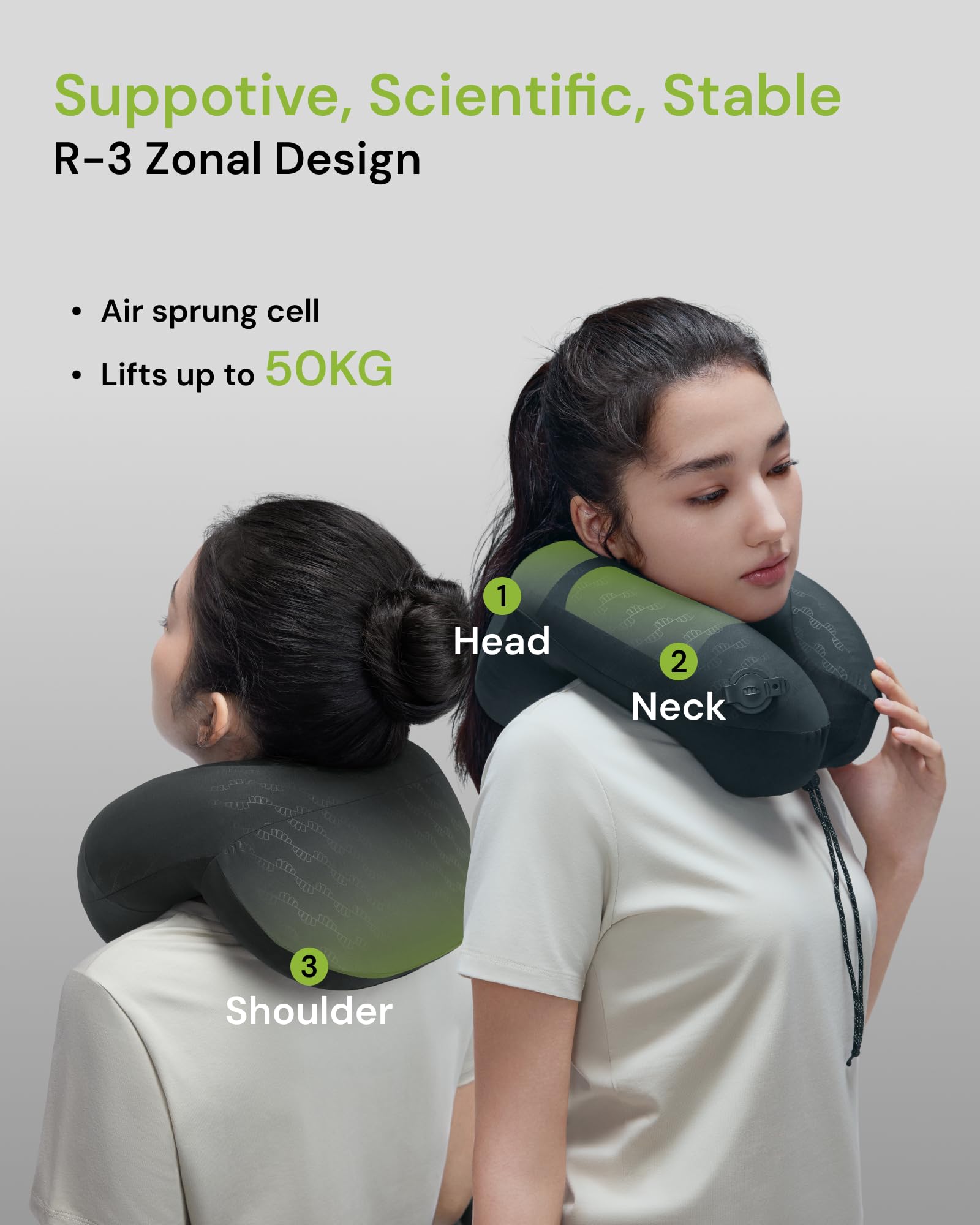 BENEUNDER neck pillow with self-contained inflation valve for quick setup.