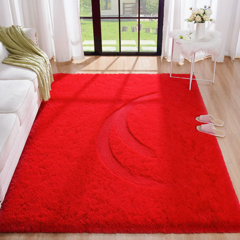 BENRON fluffy red rug 4x6 close-up showing plush surface for cozy playtime
