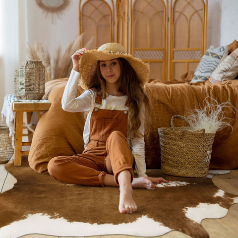 BENRON khaki brown faux rug adds depth to textiles and furniture finishes.