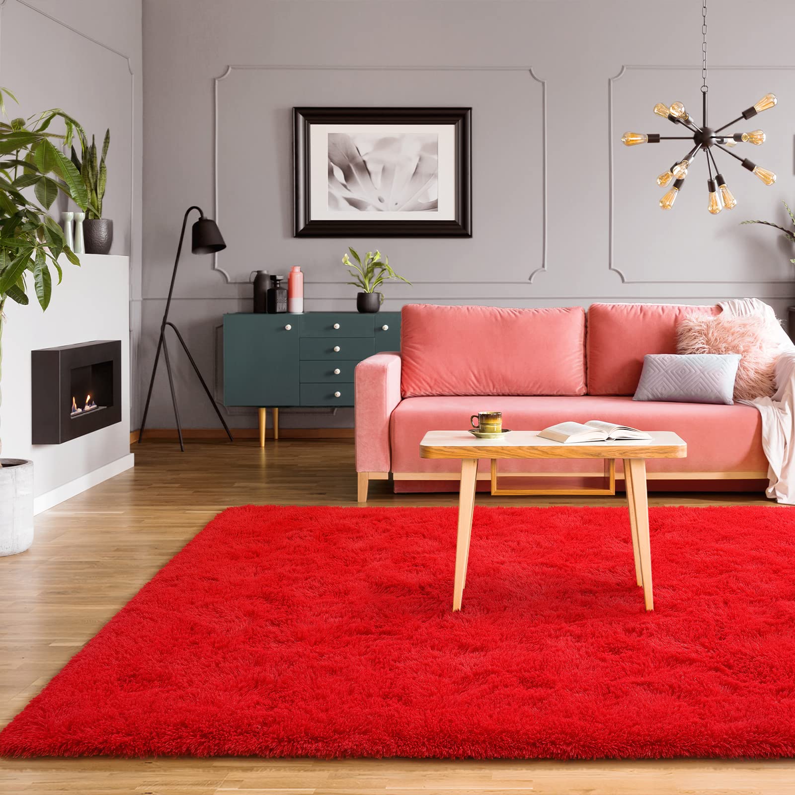 BENRON red rug enhancing living room decor with bright color