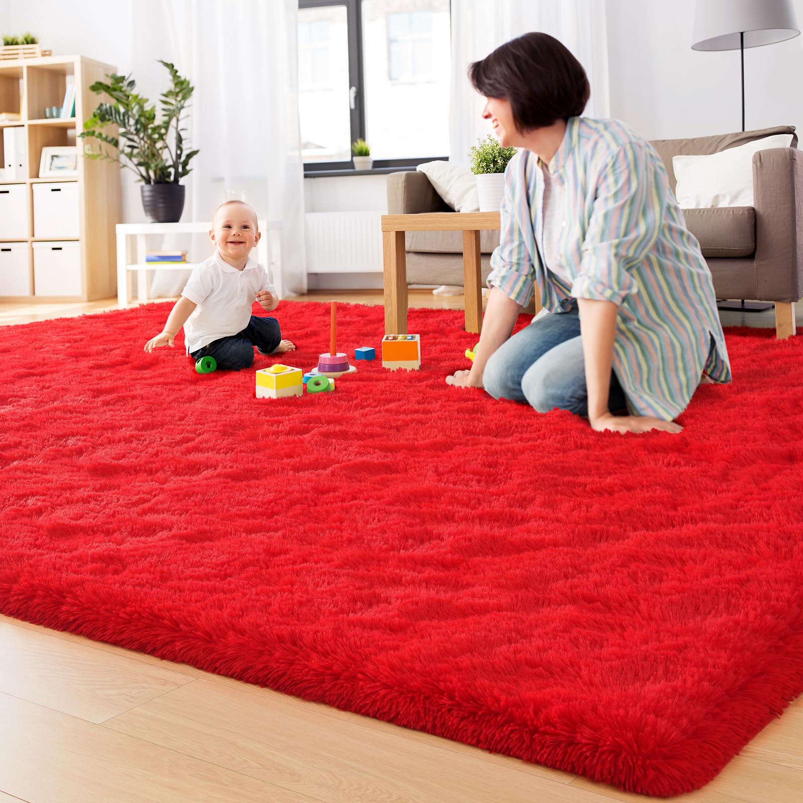 BENRON red rug fibers highlighting stain-resistant performance