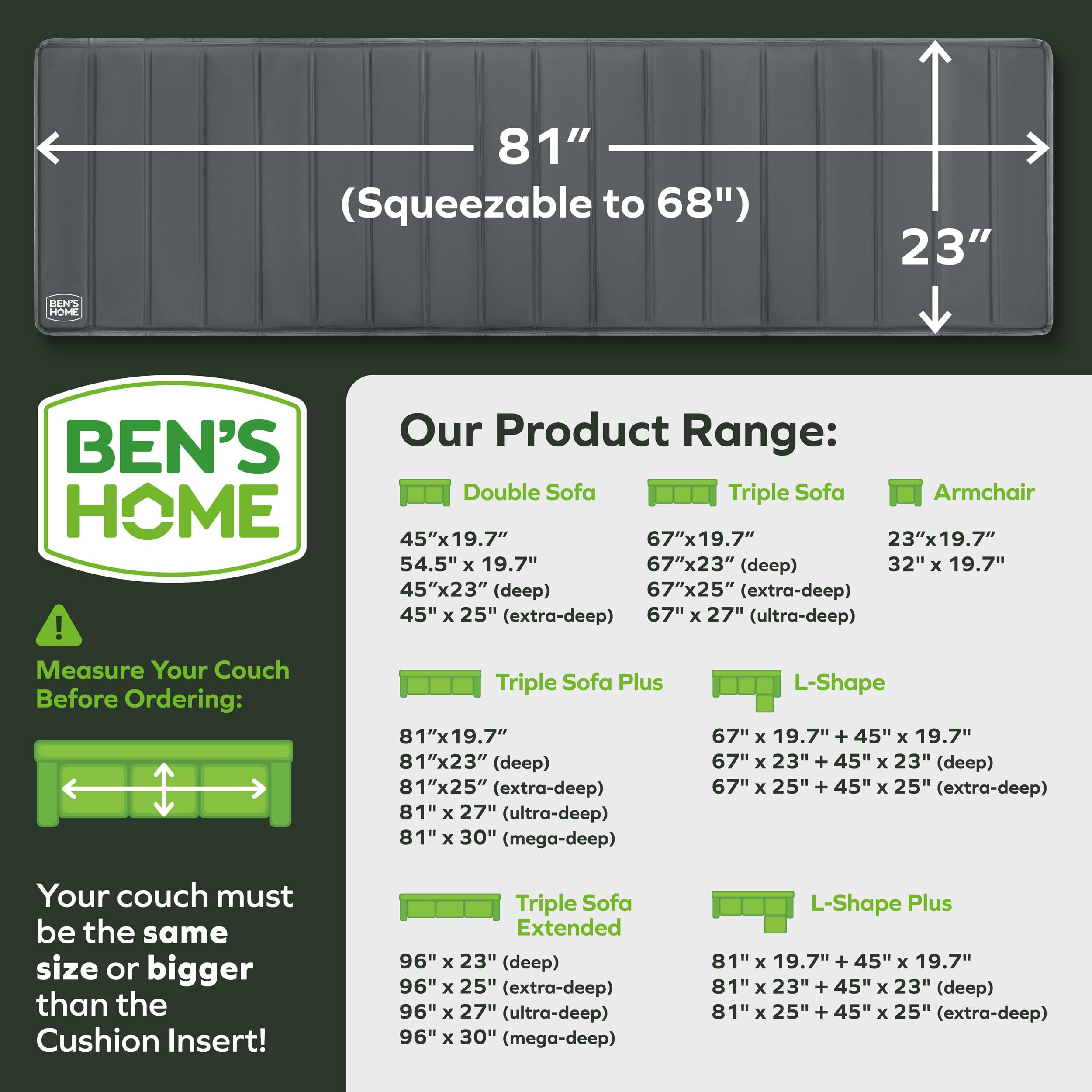 BEN'SHOME 68–81 inch deep sofa fit for precise hidden reinforcement
