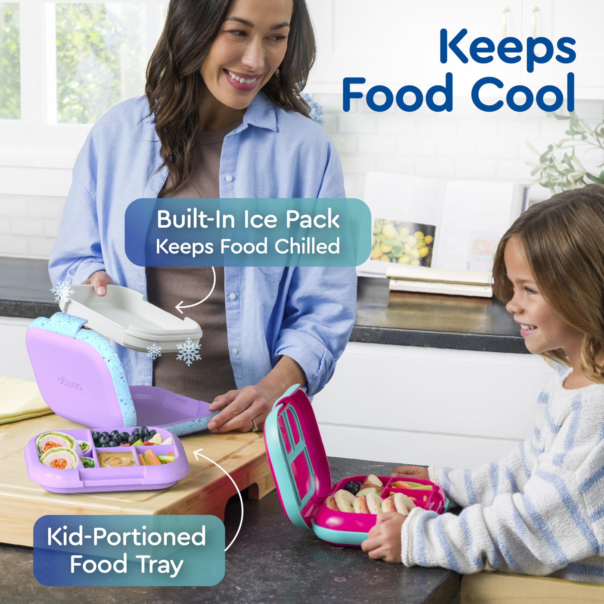 Bentgo Chill four-compartment tray separates fruits, veggies, and dairy.