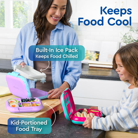 Bentgo Chill four-compartment tray separates fruits, veggies, and dairy.