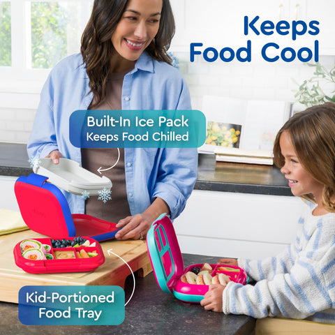 Bentgo Chill Kids four-compartment tray separates fruits, veggies, and dairy.