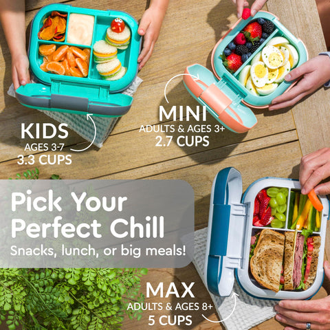 Bentgo Chill Kids microwave-safe removable tray for quick reheats.