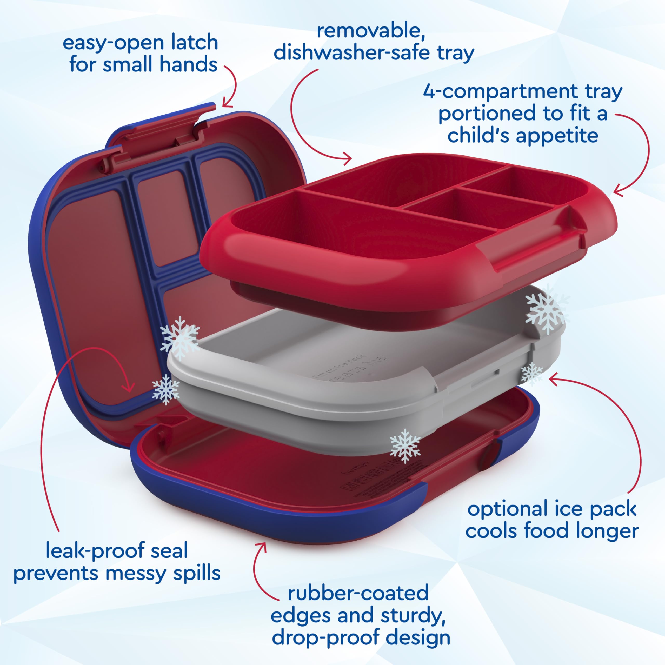 Bentgo Chill Kids microwave-safe top rack for quick reheats.