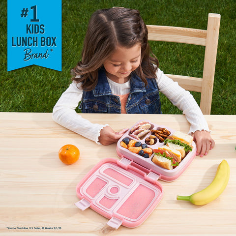 Bentgo Kids glitter edition five-compartment layout supports portion control.