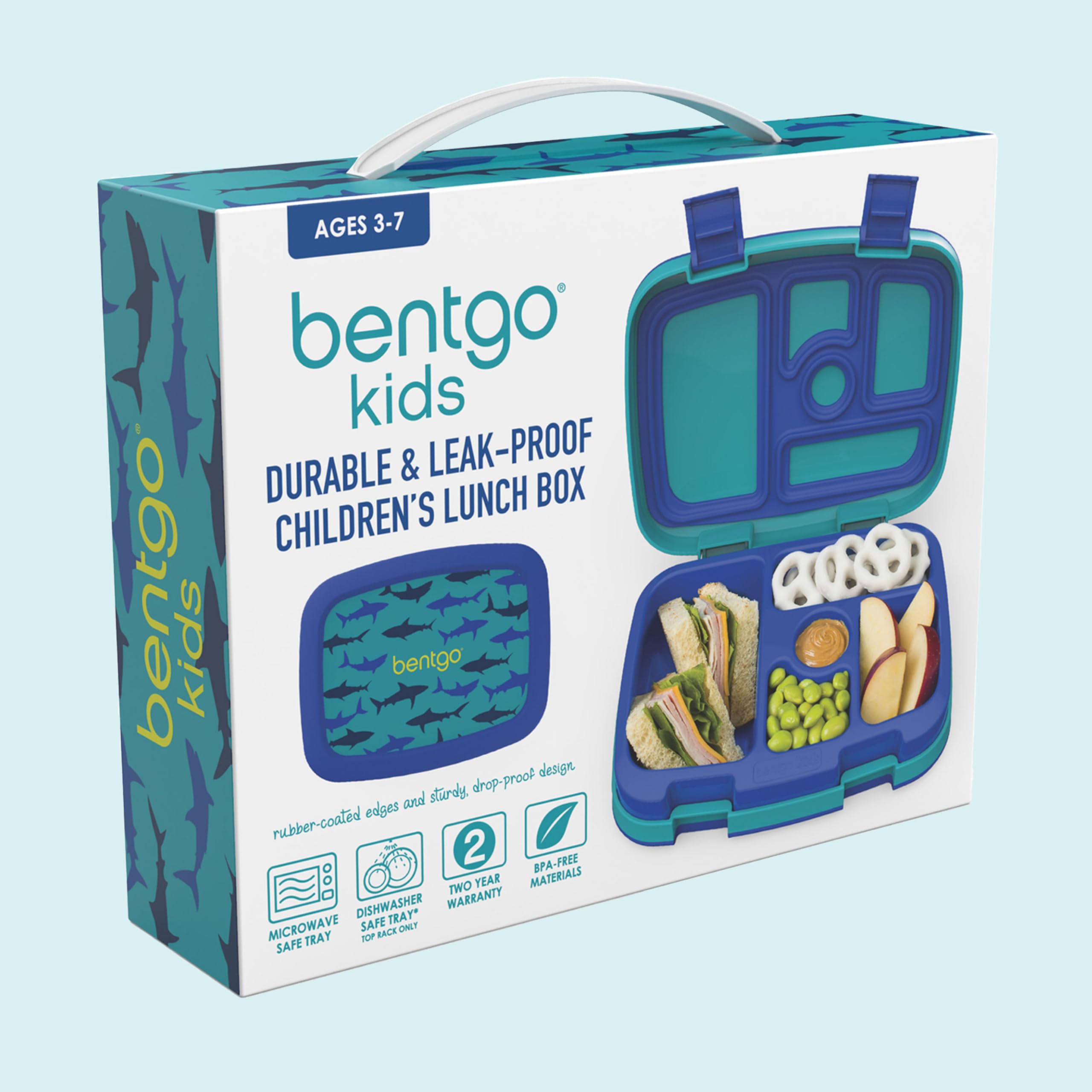 Bentgo Kids Sharks backpack-friendly lunchbox fits easily in school bags