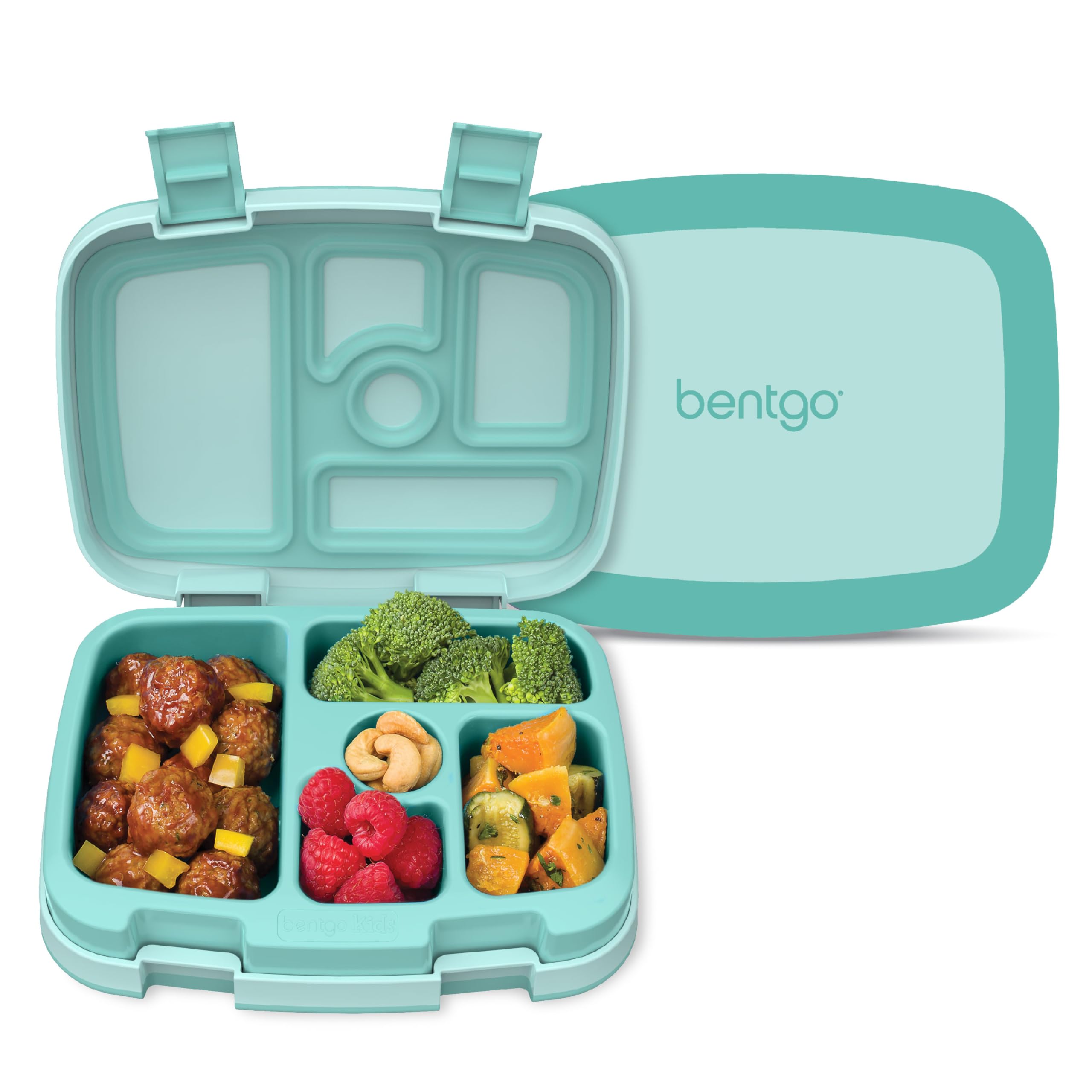 Bentgo Kids 5-compartment Bento Lunch Box showing portioned trays for ages 3 to 7.
