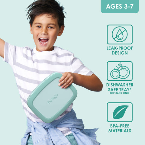 Bentgo Kids drop-proof design highlights rubber-coated edges for active kids.