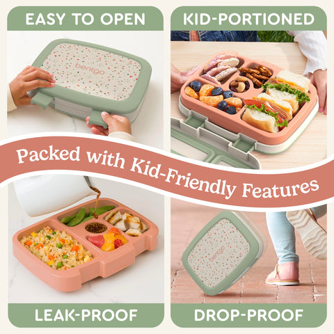 Bentgo Kids Geo Speckle leak-proof lid prevents spills during transport.