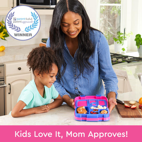 Bentgo Kids leak-proof lunchbox with secure lid preventing spills during transport.