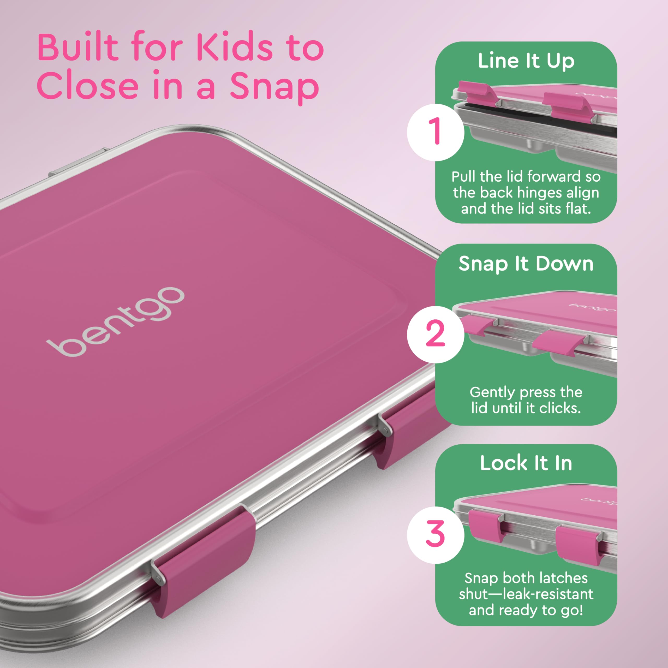 Bentgo Kids leak-resistant seal keeps sandwiches and fruits fresh