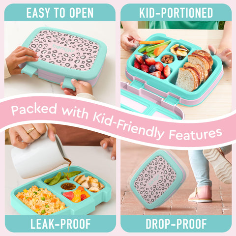 Bentgo Kids Leopard microwave-safe tray heats food safely.