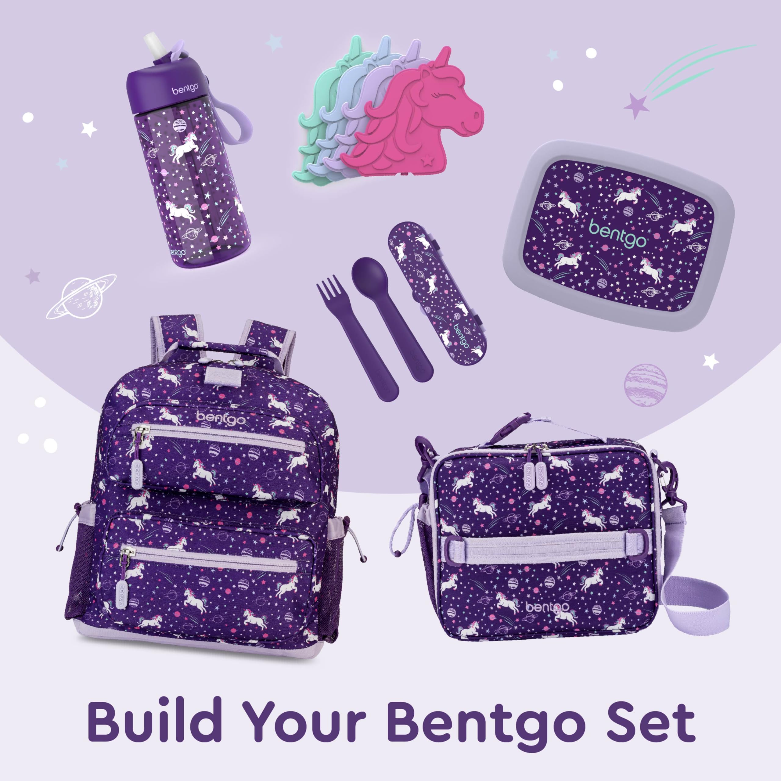 Bentgo Kids Unicorn lunch bag backpack attachment for easy school commuting