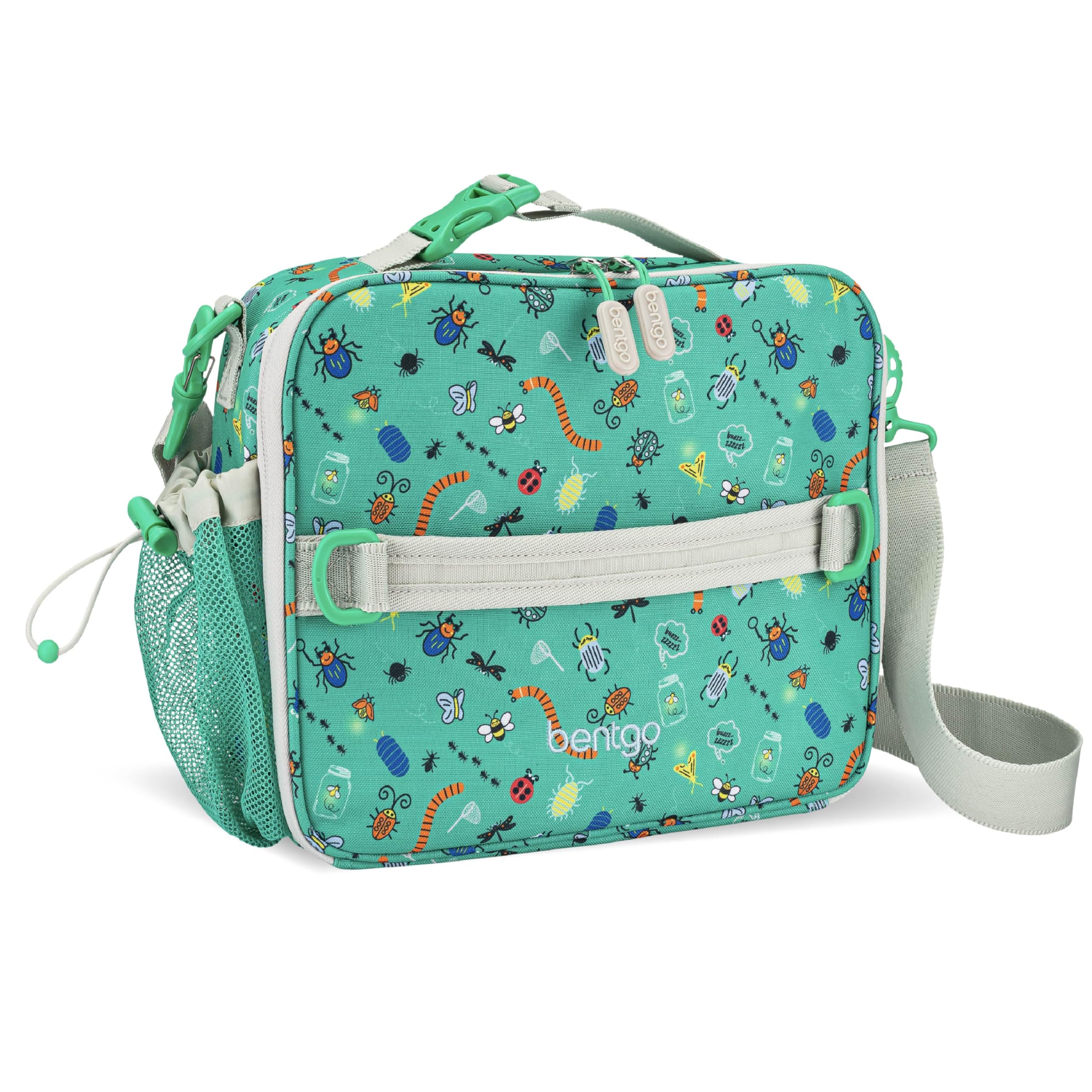Bentgo Kids Lunch Bag Bug Buddies front view highlights durable, easy-clean construction for daily use.