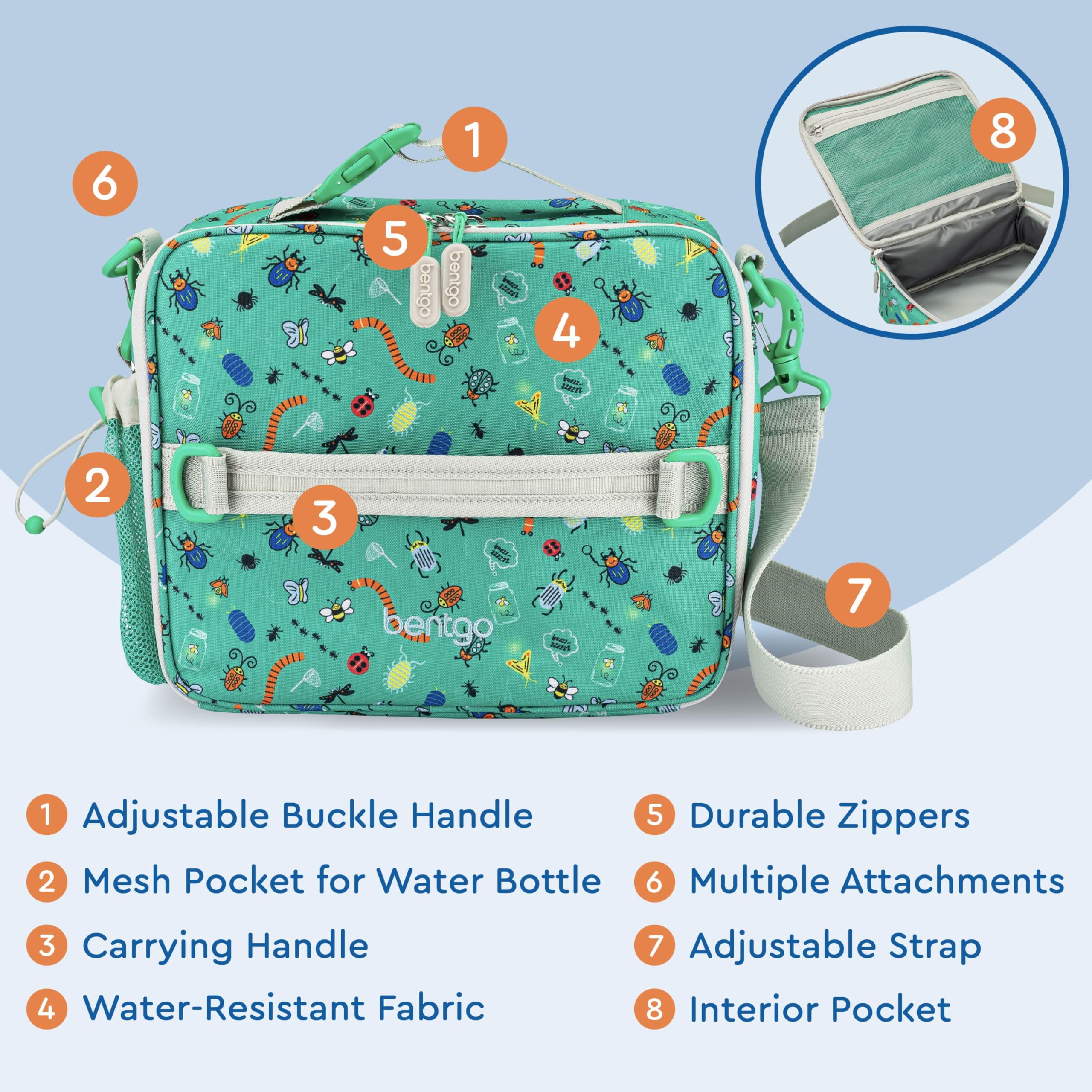 Bentgo Kids Lunch Bag carrying options show a comfortable handle and adjustable strap.