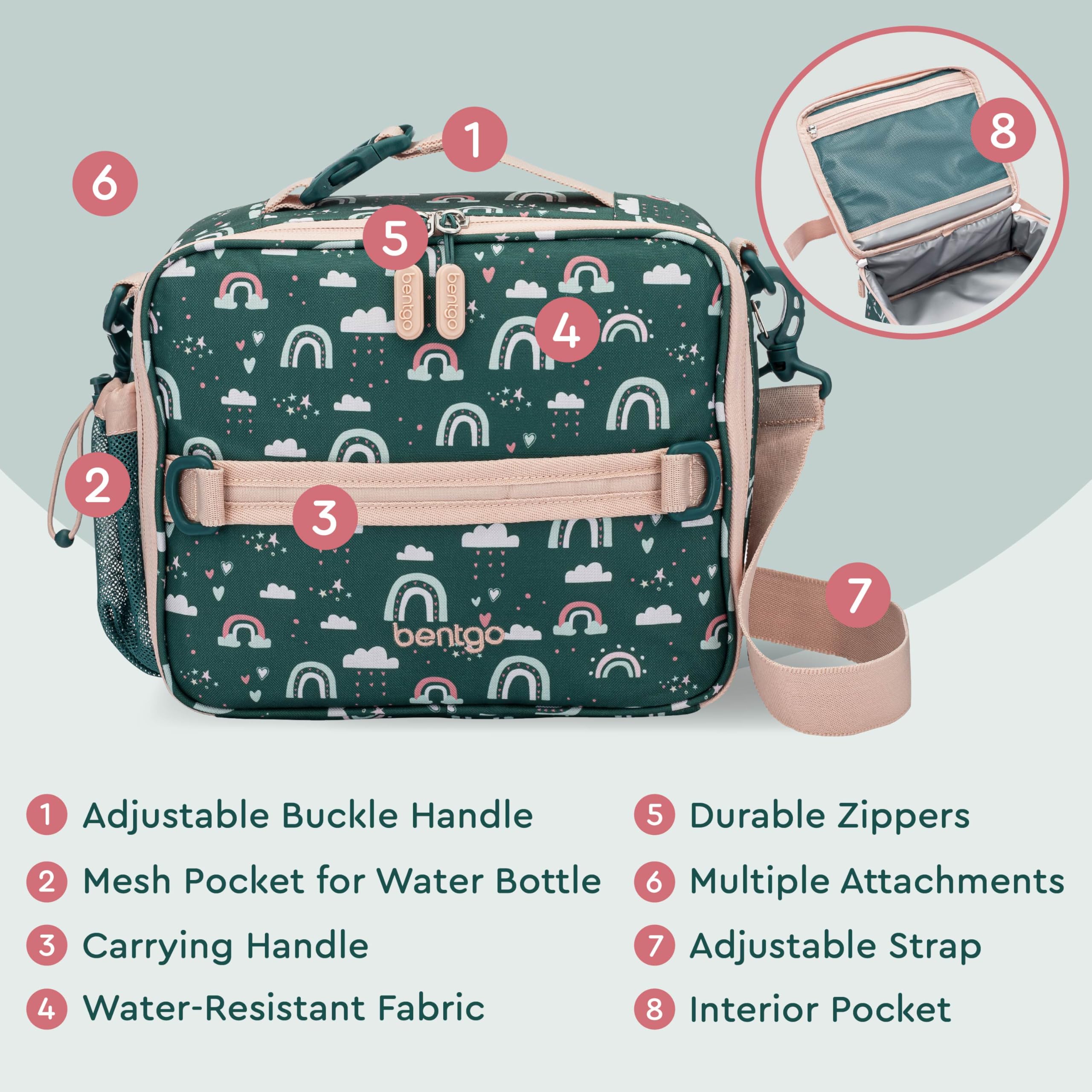 Bentgo Kids Lunch Bag carry options with handle and adjustable strap.