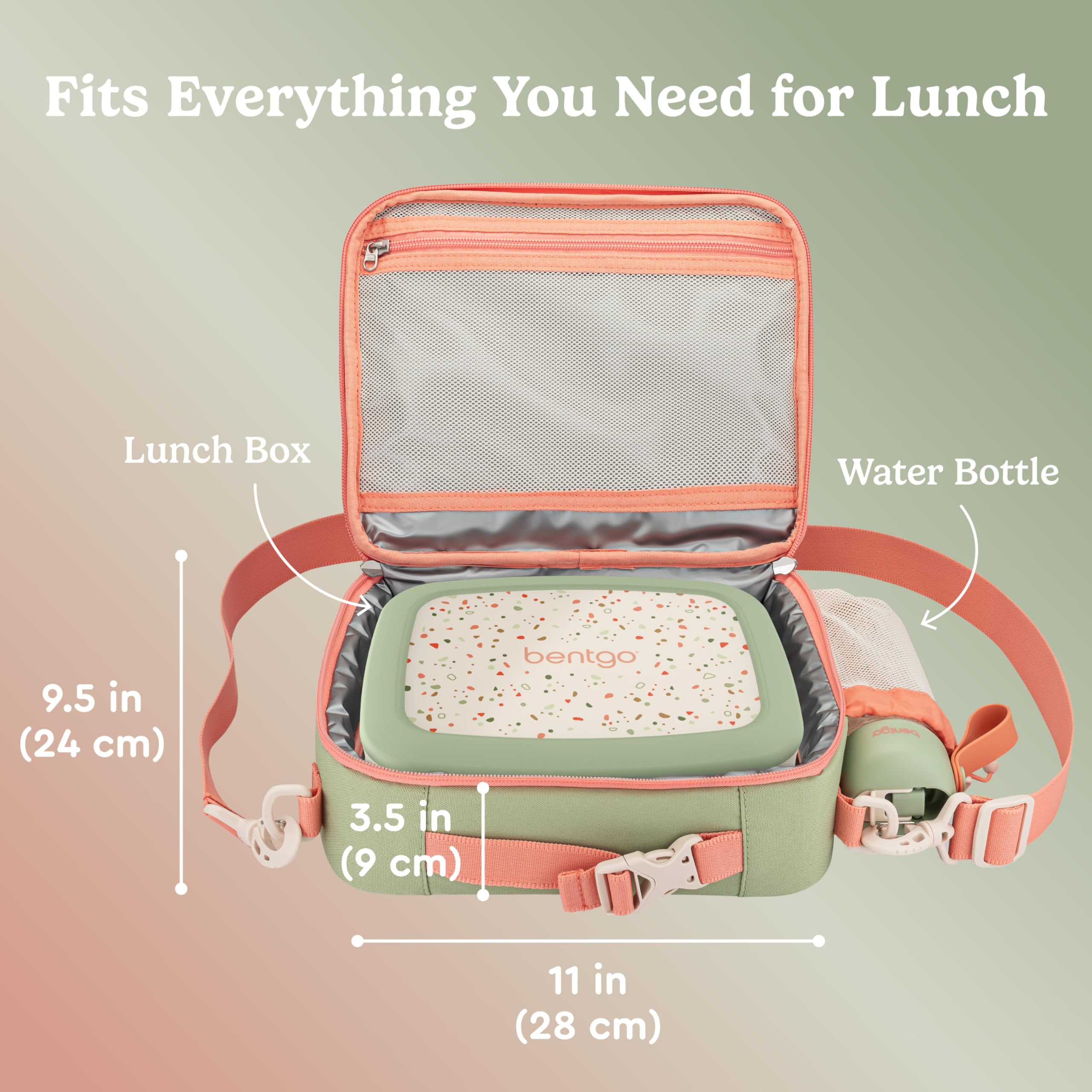 Bentgo Kids lunch bag d-ring backpack attachment enables hands-free transport.