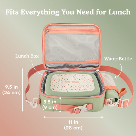 Bentgo Kids lunch bag d-ring backpack attachment enables hands-free transport.