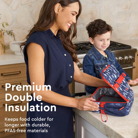 Bentgo Kids lunch bag double insulation interior keeps meals fresh during school days.
