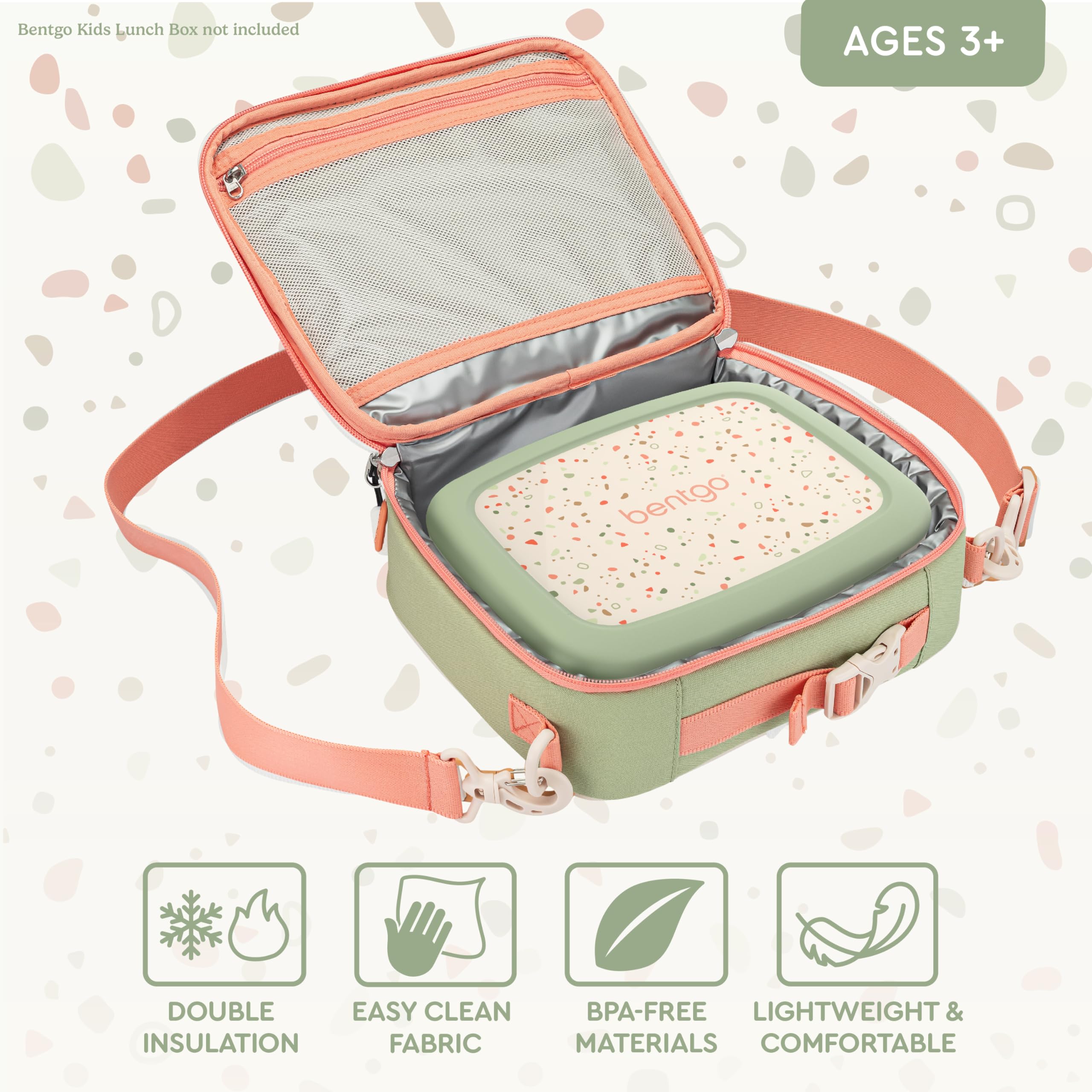 Bentgo Kids lunch bag external mesh pocket fits a water bottle securely.