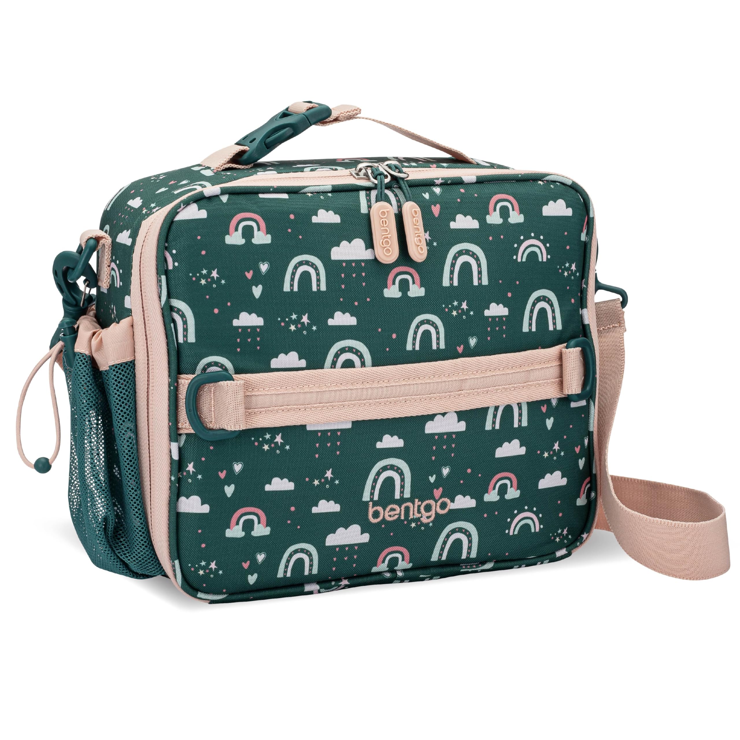 Bentgo Kids Lunch Bag green rainbow front view with double insulation for fresher meals.