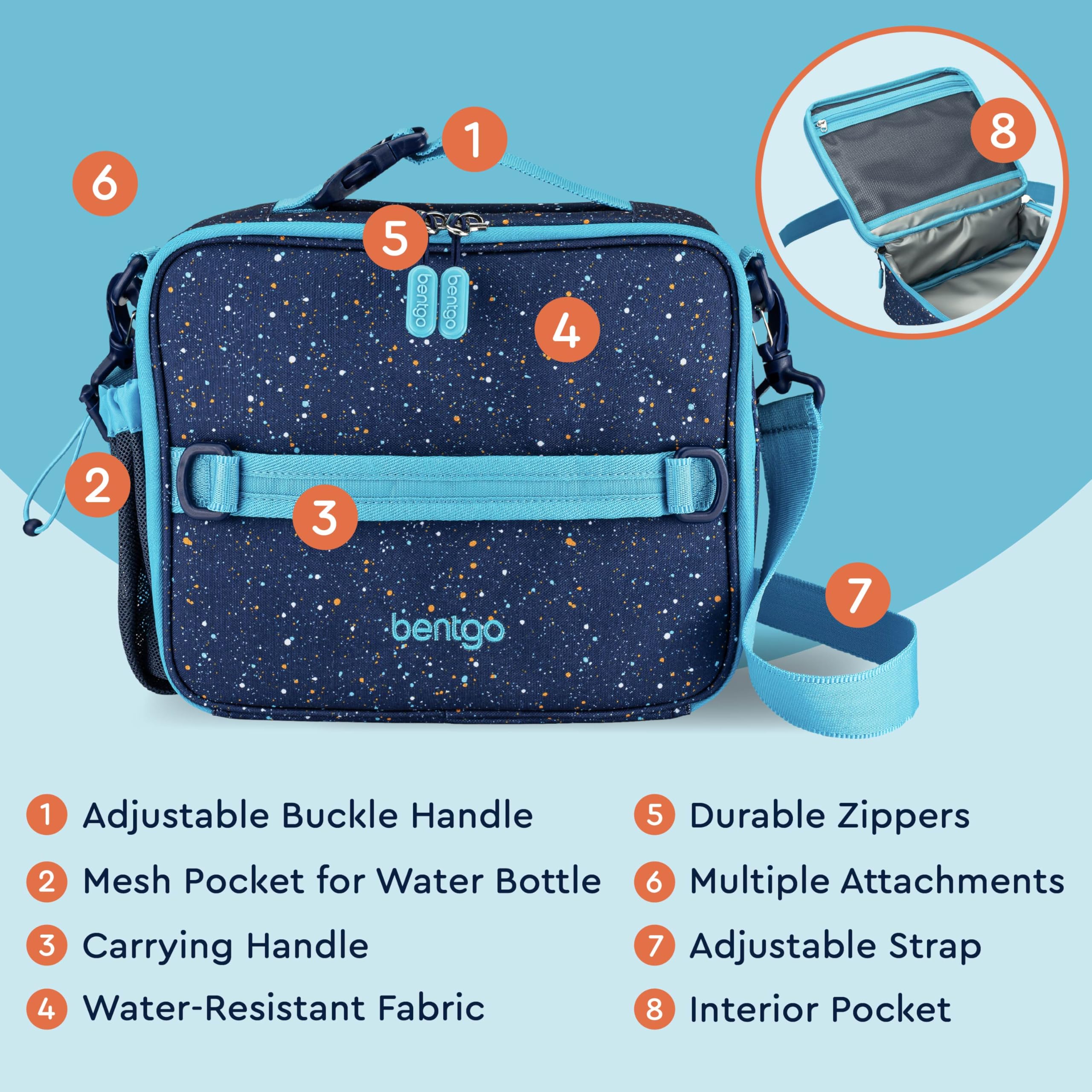 Bentgo Kids Lunch Bag inner and outer pockets for utensils and bottle