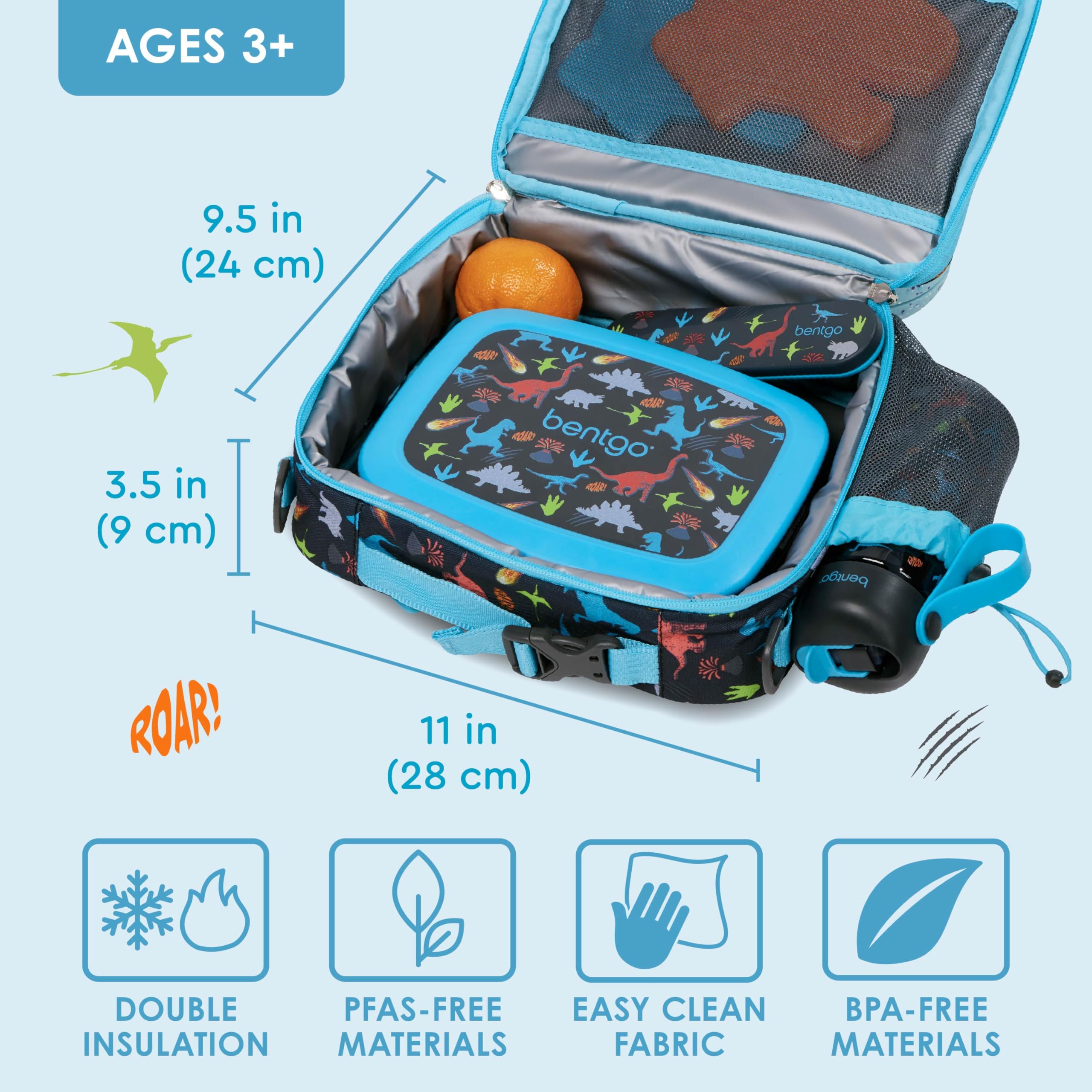 Bentgo Kids bag interior, spacious thermal compartment for meals and snacks, keeps them fresh.