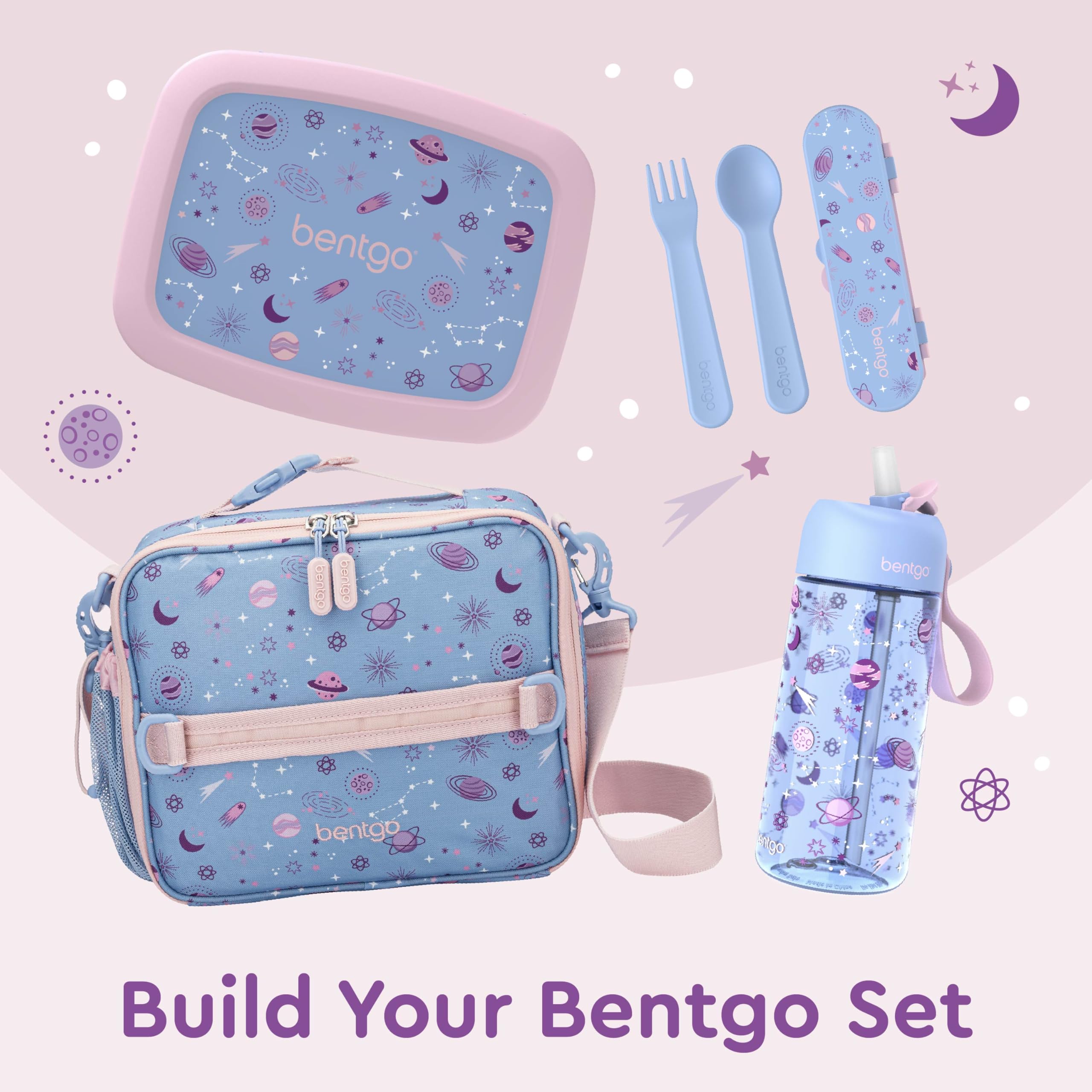 Bentgo Kids Lunch Bag Lavender Galaxy multiple carrying options for easy transport